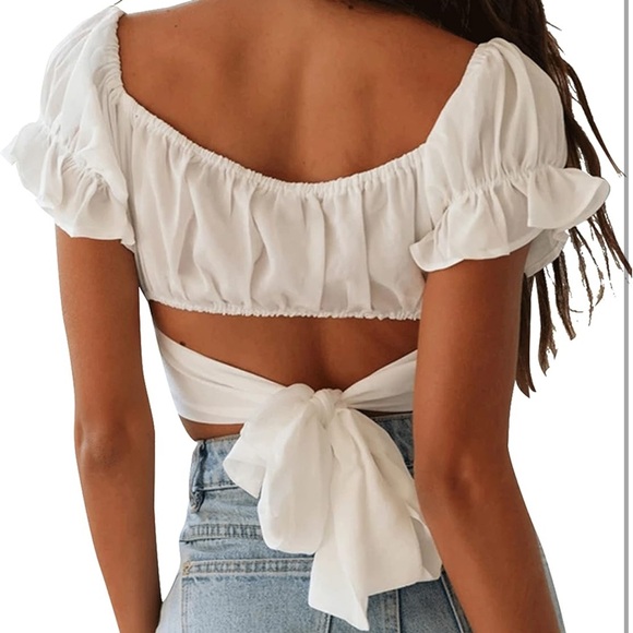 White Ruffled Crop Top - Picture 2 of 4